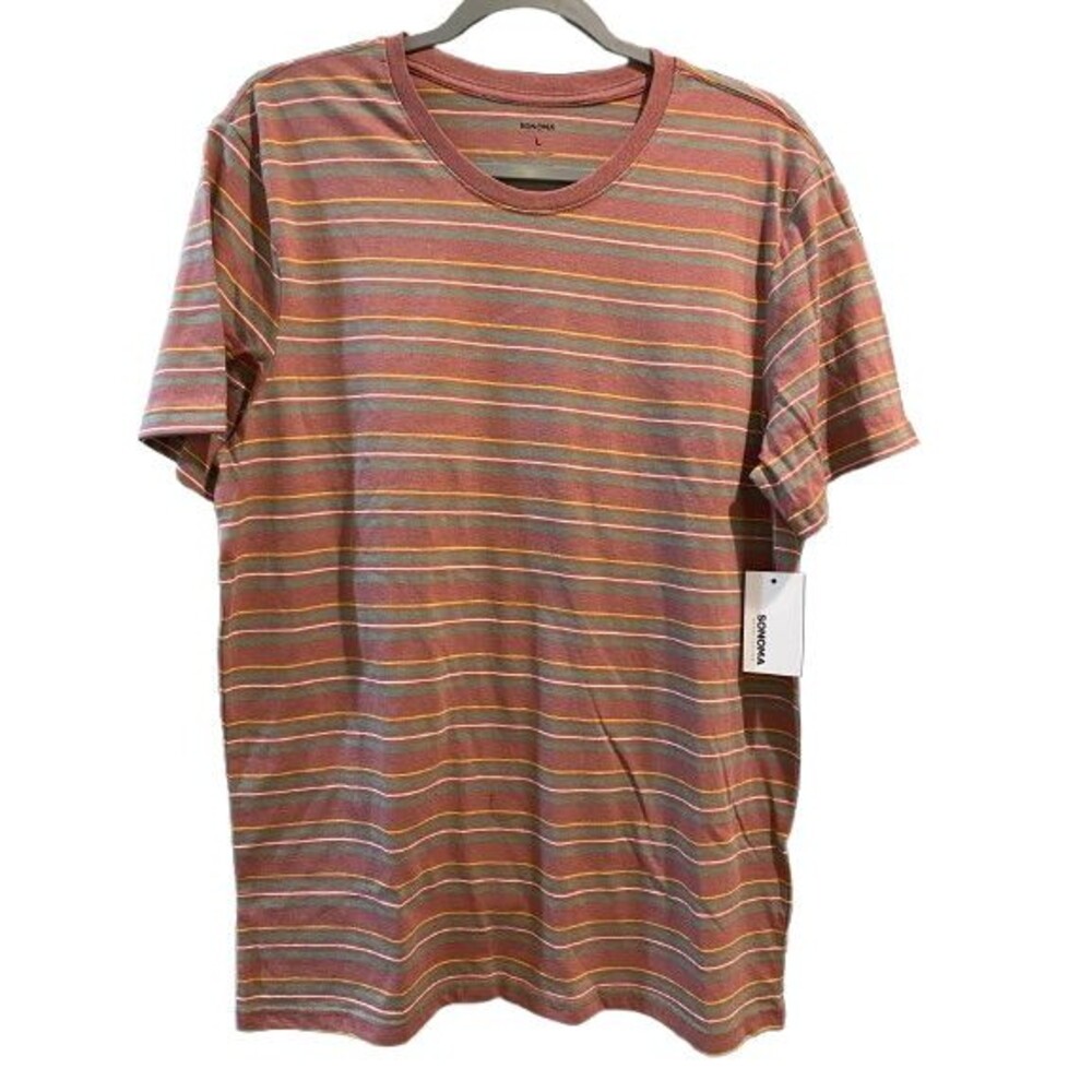 Men's Large Striped T-shirt Sonoma Short Sleeve Crewneck Tag-Free Pull-over